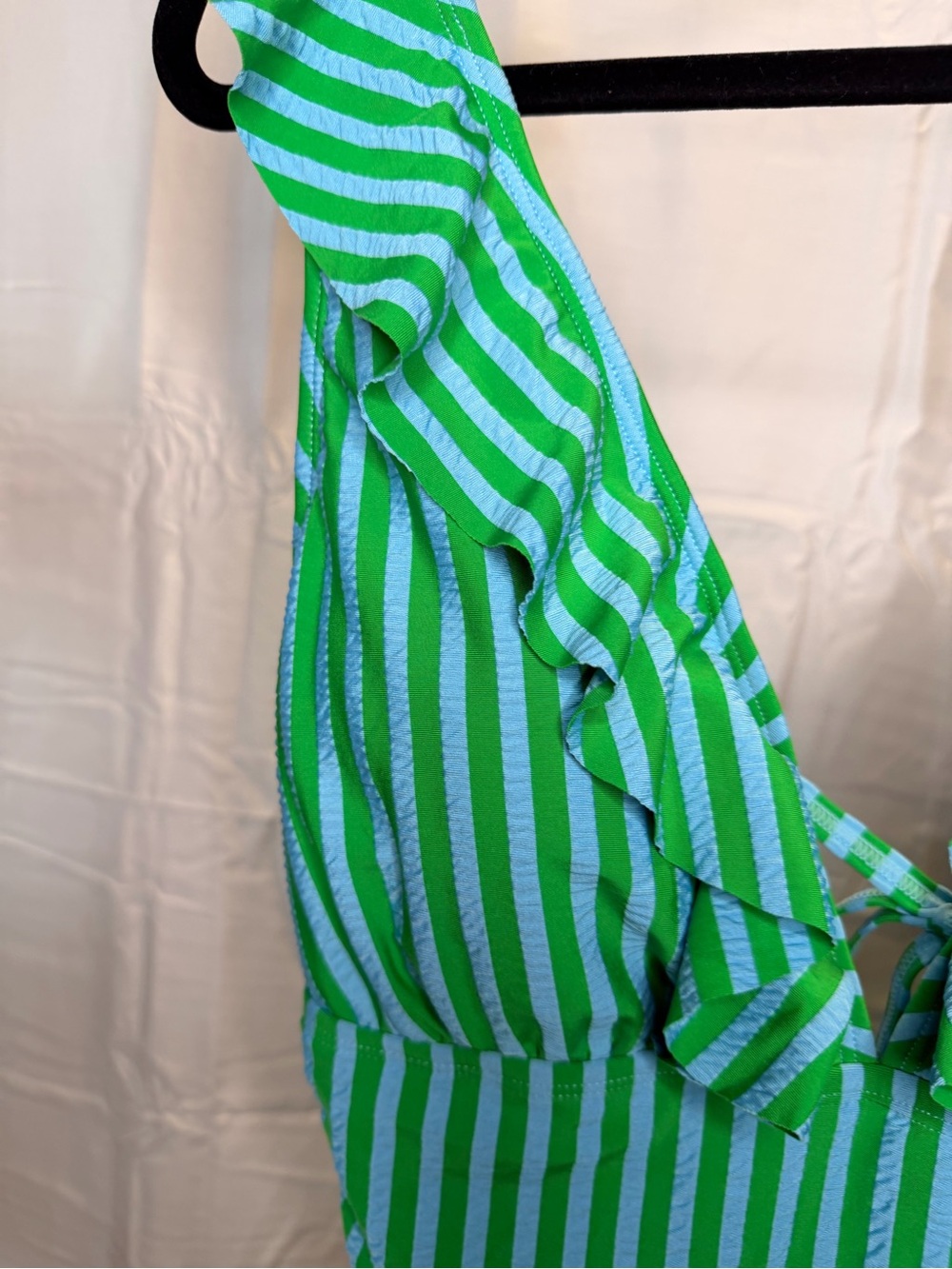 Ellen Tracy Green & White Striped Ruffle One-Piece Swimsuit - Picture 2 of 4